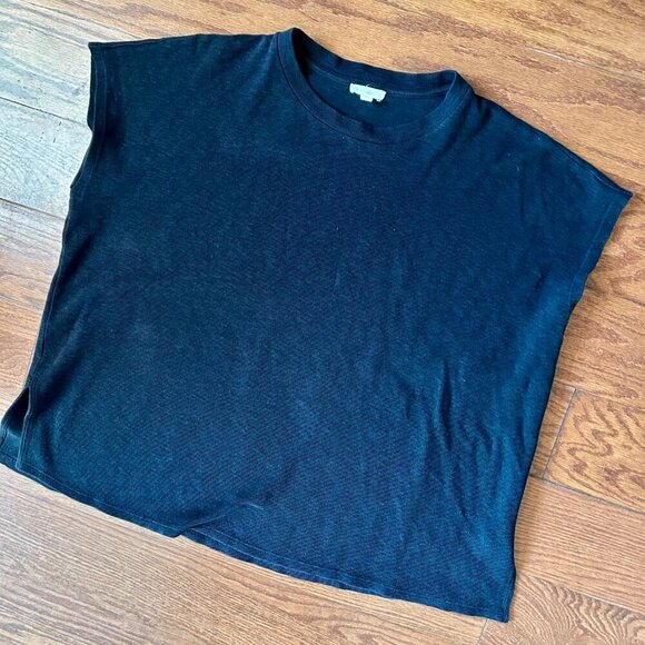 EILEEN FISHER Organic Cotton Crewneck Box Top Black Tee Size XL Cap Sleeve - Picture 7 of 14